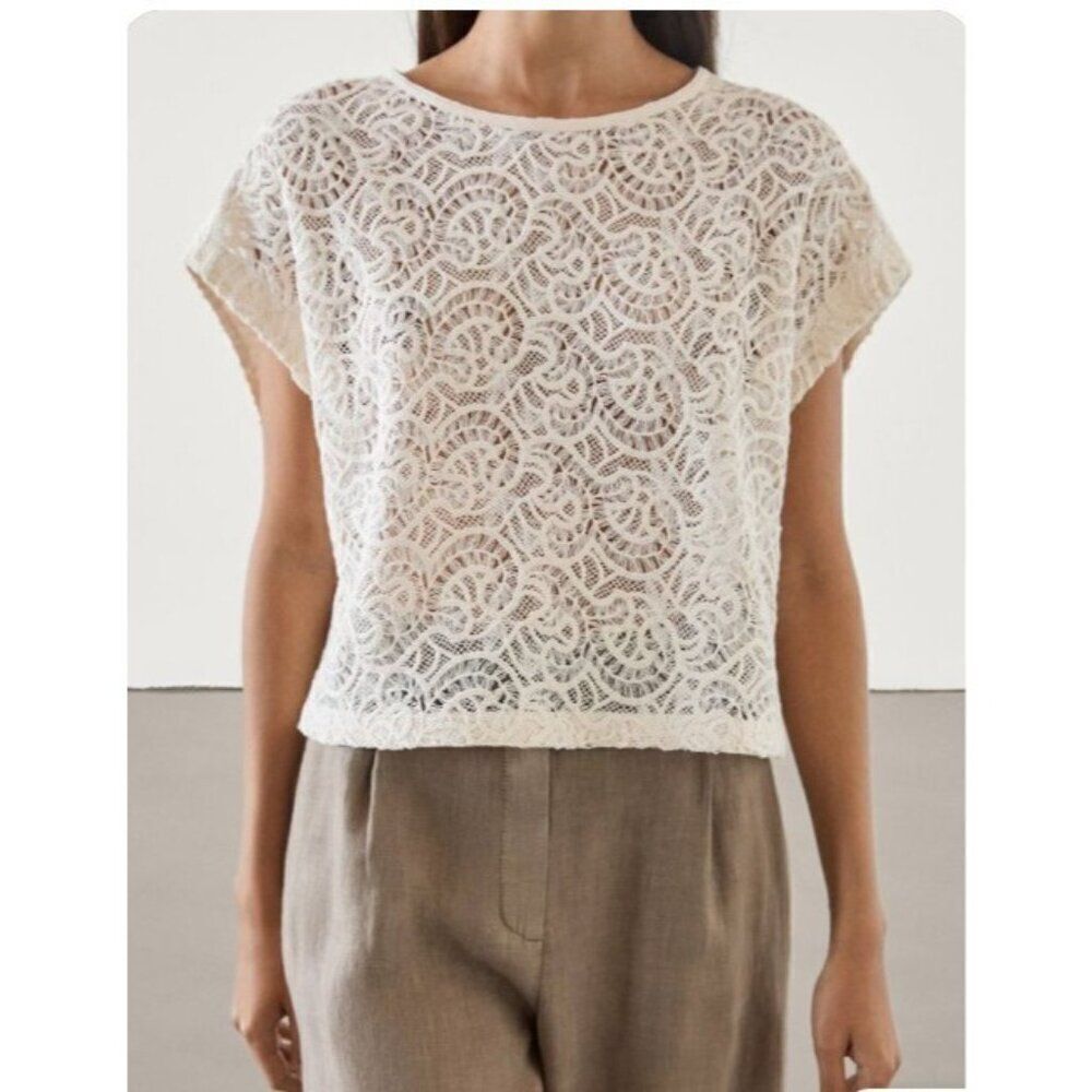 Massimo Dutti Womens Top XS S Cream Sleeveless Crochet Embroidered 6204/527 NWT